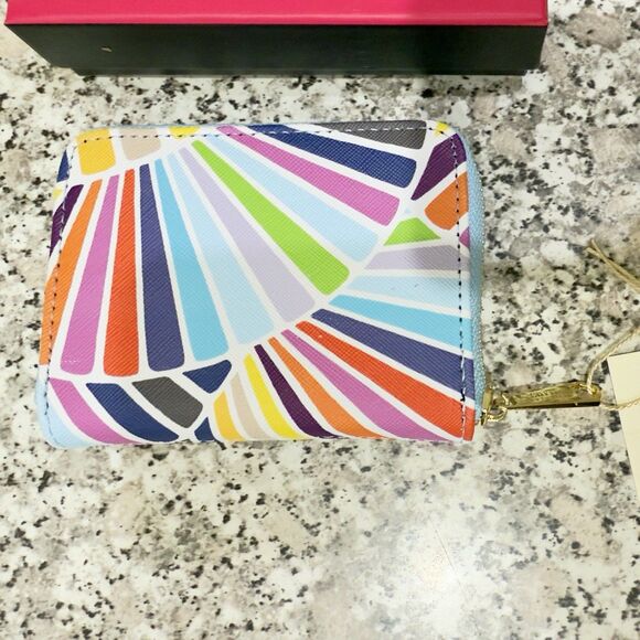 Trina Turk Zip Around Wallet Faux Leather Multi Color Abstract NWT 8" x 4" - Picture 2 of 6